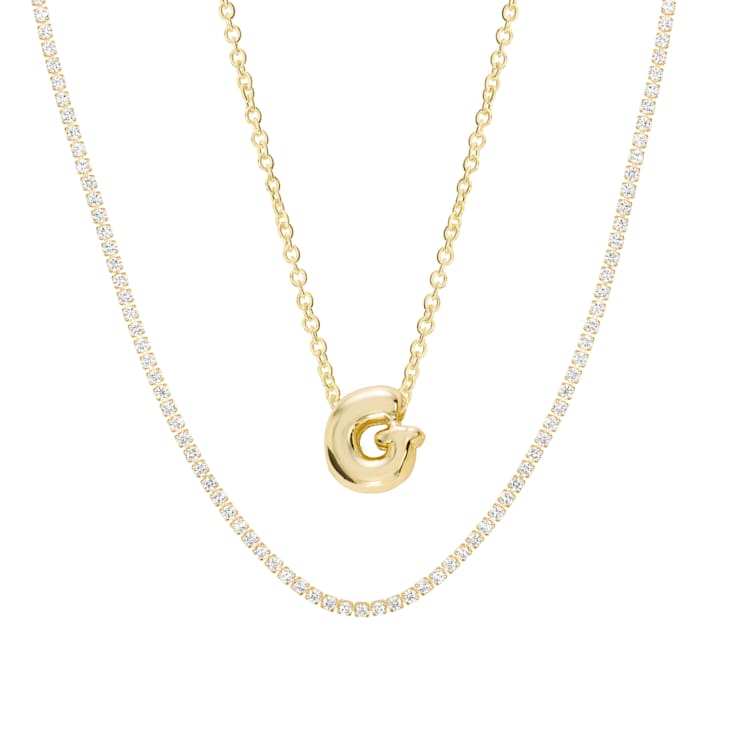 CZ Initial G Tennis Necklace And Pendant Set In 14K Gold Over Brass 4.05ctw