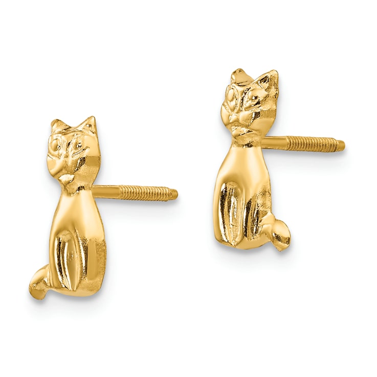 14K Yellow Gold Cat Earrings
