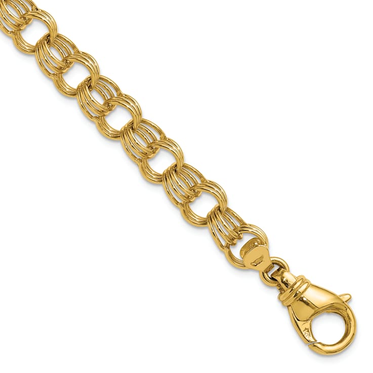 14K Yellow Gold Triple Link 9mm 7 Inch Charm Bracelet