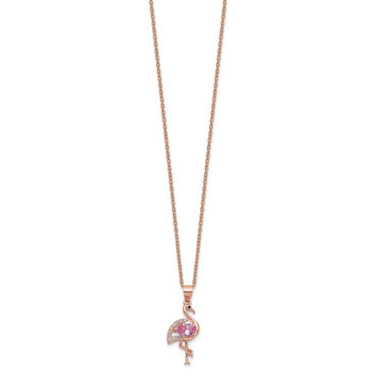 14K Rose Gold Over Sterling Silver Lab Created Ruby/Black Spinel/Cubic
Zirconia Flamingo Necklace