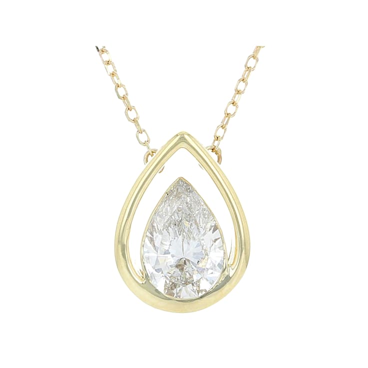 Pear Shape Lab-Grown Diamond Solitaire Pendant In 10K Gold 1.00ctw