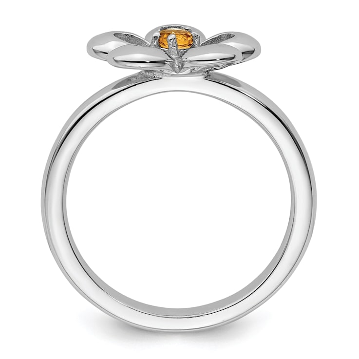 Sterling Silver Stackable Expressions Polished Flower Citrine Ring 0.1ctw