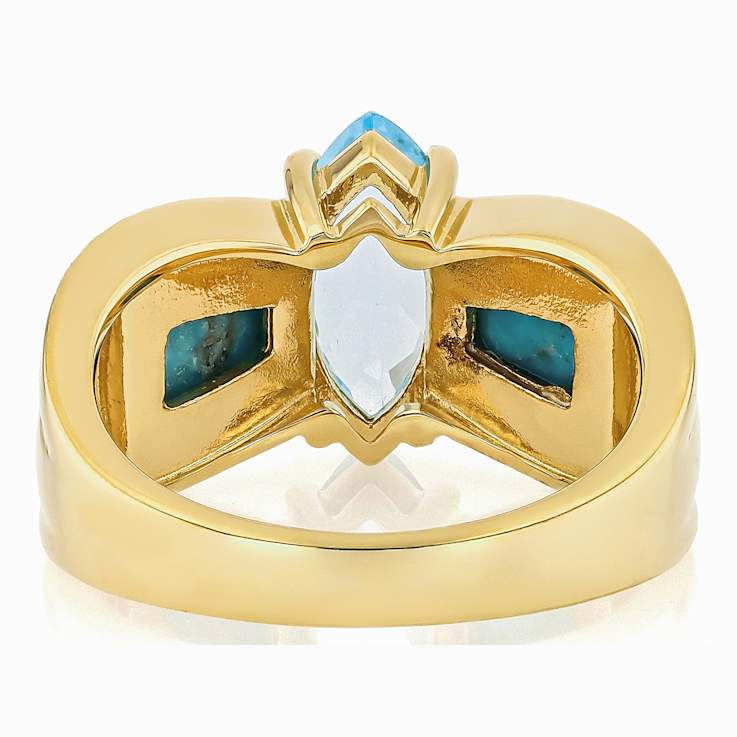 Blue Topaz, Inaly Turquoise And White Zircon Ring In 18K Gold Over
Sterling Silver 1.97ctw