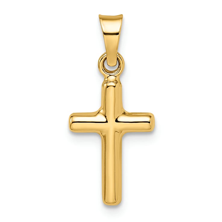 14K Yellow Gold Polished Diamond-cut Reversible Puffed Cross Pendant