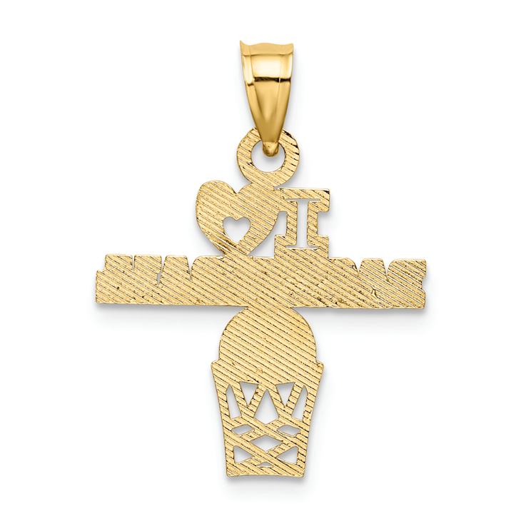14k Yellow Gold Textured I Love (Heart) Basketball Charm
