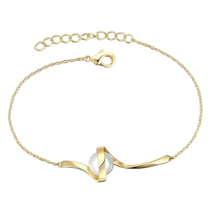 Pear Shape Pearl Ribbon Cable Bracelet In 14K Gold Over Sterling Silver