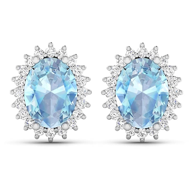 1.92ctw 14K White Gold Aquamarine and White Diamond Halo Earrings