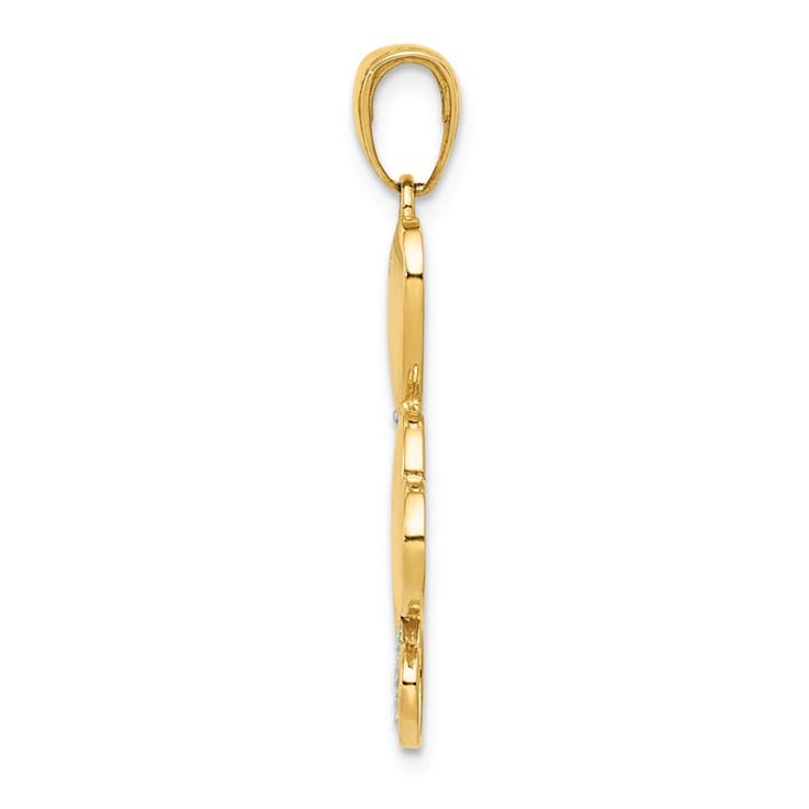 14k Yellow Gold and Rhodium Over 14k Yellow Gold Polished and Textured
Hearts Pendant