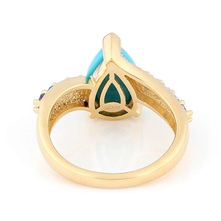 Turquoise, Tanzanite, Neon Apatite And White Zircon Ring In 18K Gold
Over Sterling Silver 0.34ctw