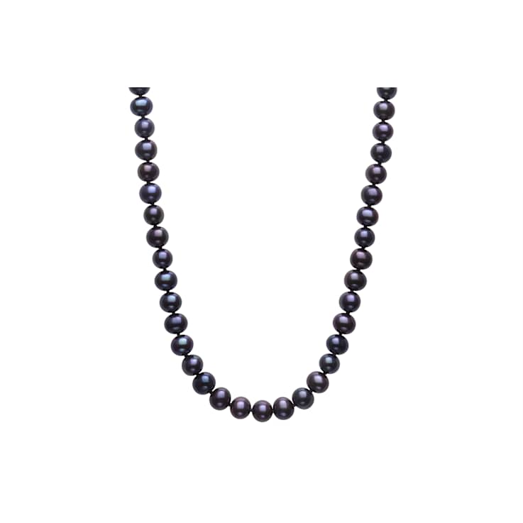 Black Cultured Freshwater Pearl Rhodium Over Sterling Silver 17.5 Inch
Strand Necklace