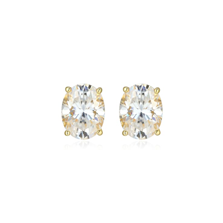 Oval Moissanite 14k Yellow Gold Over Silver Stud Earrings 4.20ctw DEW