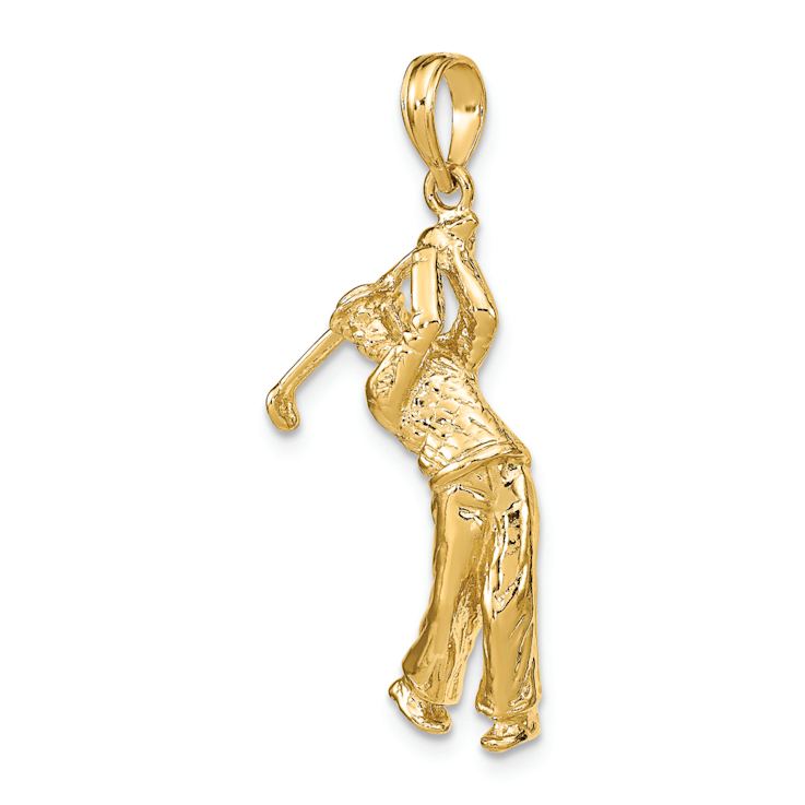 14k Yellow Gold 3D Textured Golfer in Swing Charm