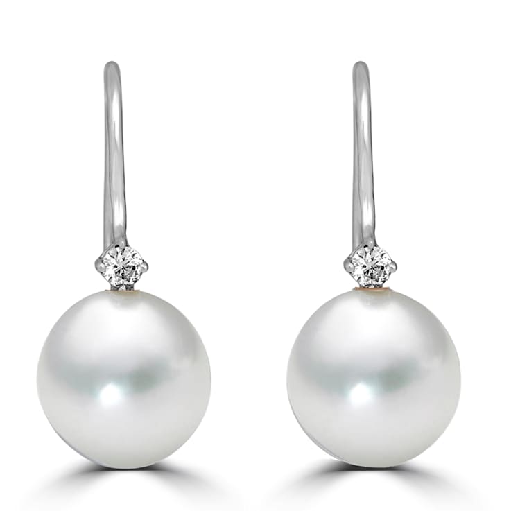 14KW  Earrings 0.13 ctw Diamond 10mm  Freshwater Cultured Pearls