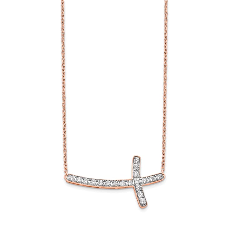 14K Rose Gold Lab Grown Diamond VS/SI GH, Sideways Cross 18 Inch Necklace