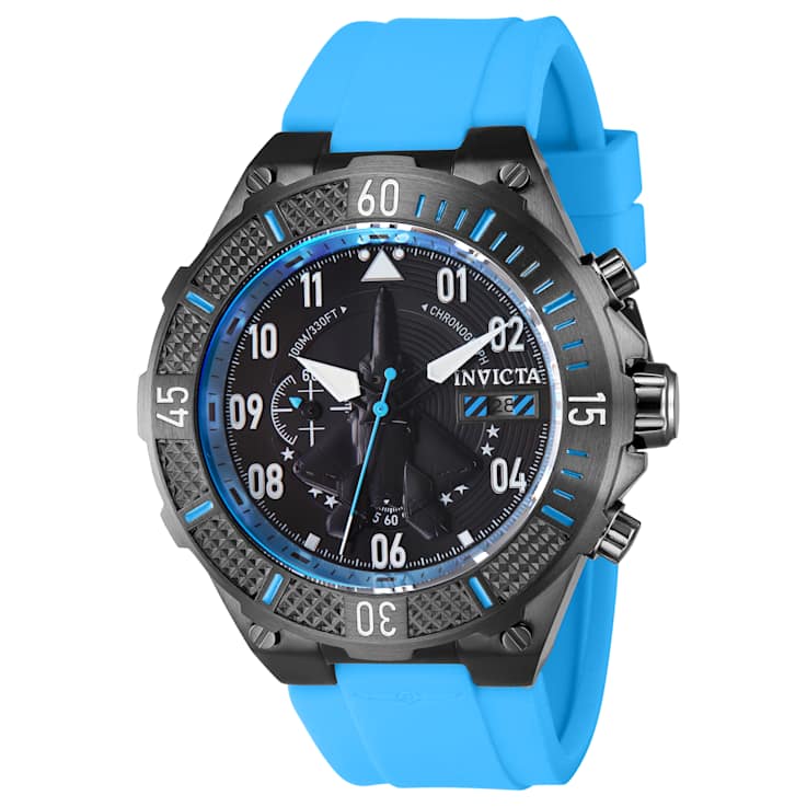 Invicta Aviator 50mm Black Dial Silicone Band Quartz Watch