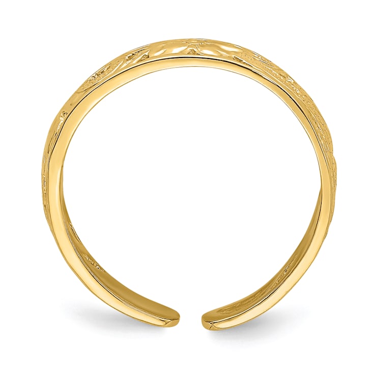 14K Yellow Gold Adjustable Flower with Leaf Trim Toe Ring