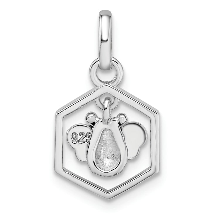 Rhodium Over Sterling Silver Polished Enameled Bee in Hive Children's Pendant