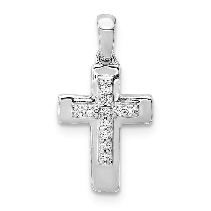 Rhodium Over 14k White Gold Diamond Cross Pendant