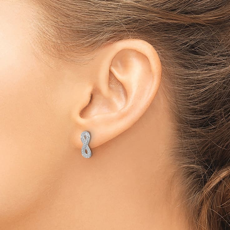 Rhodium Over 14k White Gold Diamond Infinity Stud Earrings