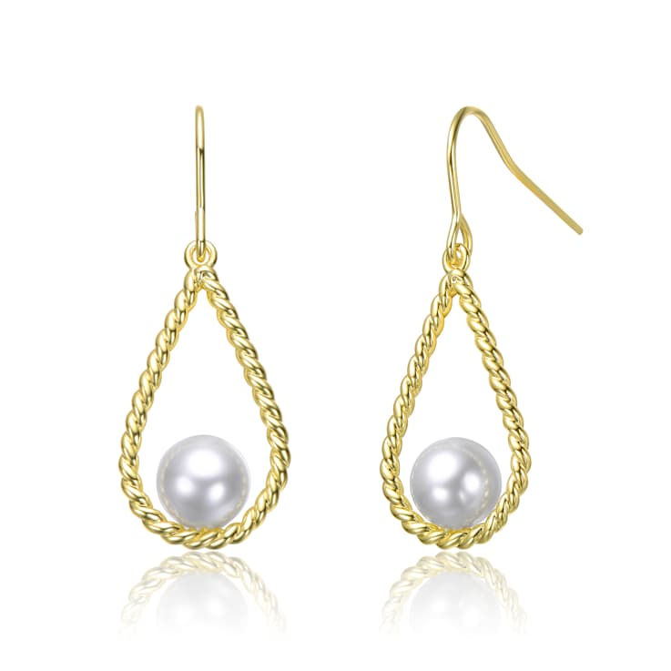 Twisted Teardrop Pearl Drop Earrings In 14K Gold Over Brass