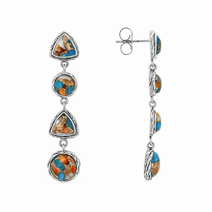 Spiny Oyster And Turquoise Oxidized Sterling Silver Dangle Earrings 6mm
8mm 6x6mm