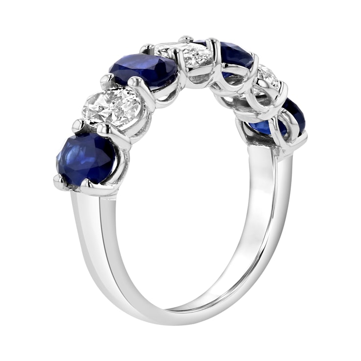 Oval Sapphire and Diamond 14k White Gold Band Ring 2.90ctw