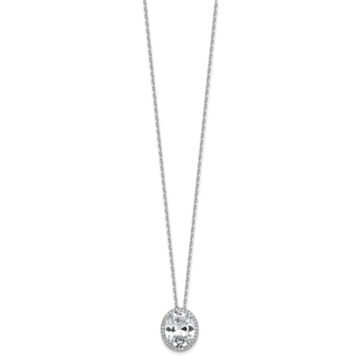 Rhodium Over Sterling Silver Fancy Oval Cubic Zirconia Halo With 2 Inch
Extension Necklace