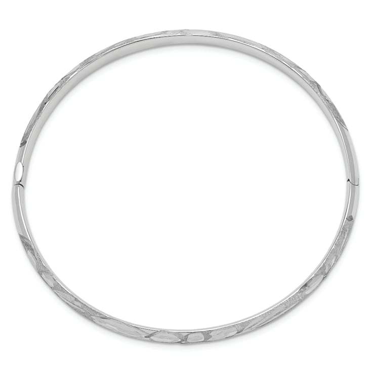 Rhodium Over 14K White Gold 3/16 Florentine Hinged Bangle
