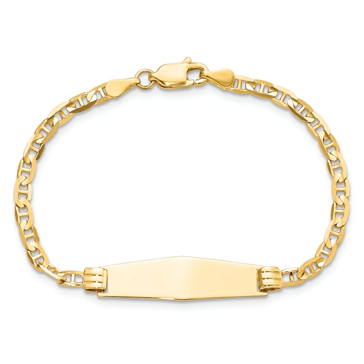 14k Yellow Gold Children's Soft Diamond Shape Mariner Link ID Bracelet