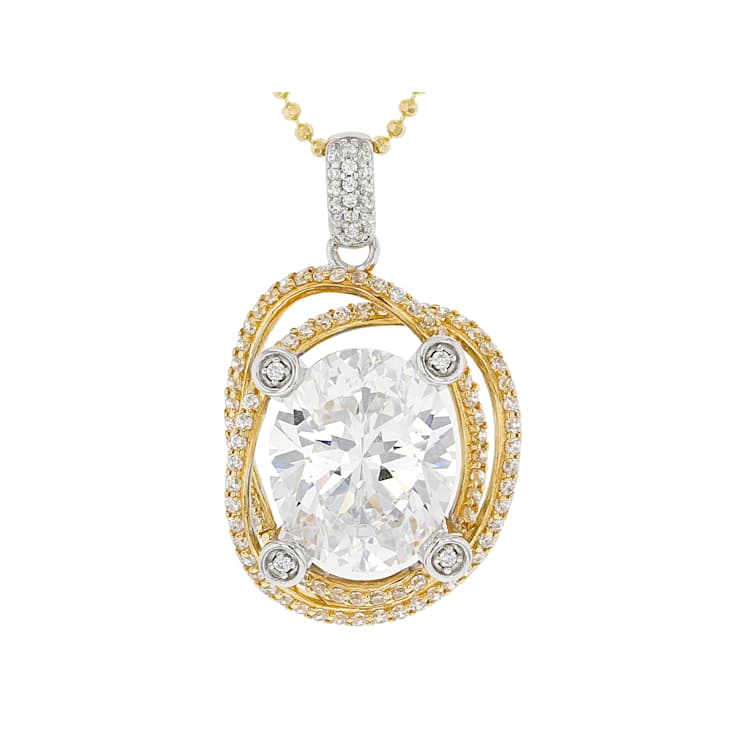 Two-tone Oval CZ Pendant With Chain In Platinum-Enhanced Sterling Silver
And 18K Gold Over Sterling Silver 8.45ctw