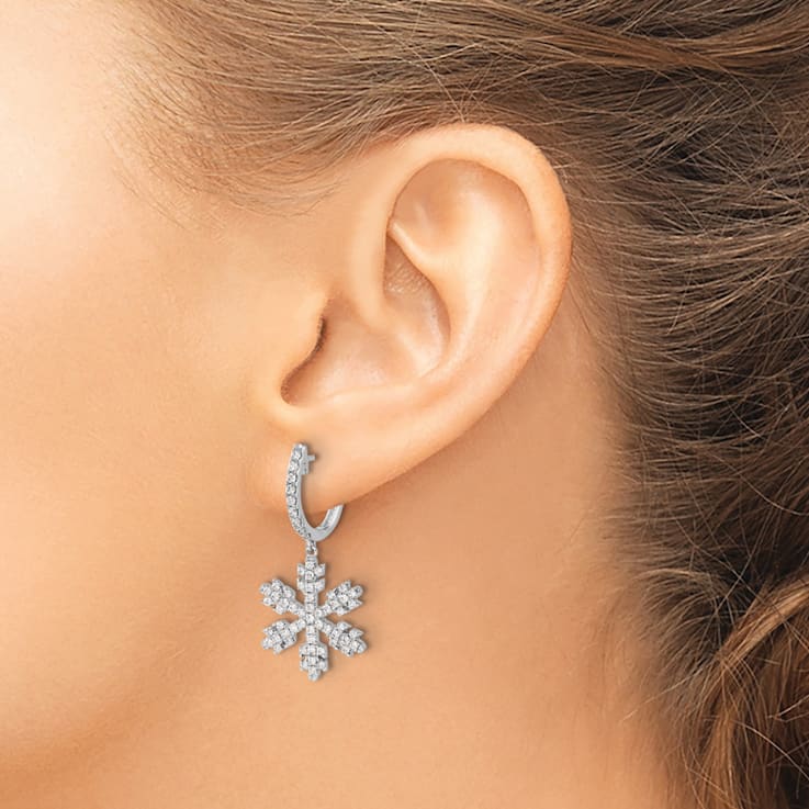 14K White Gold Diamond Snowflake Earrings