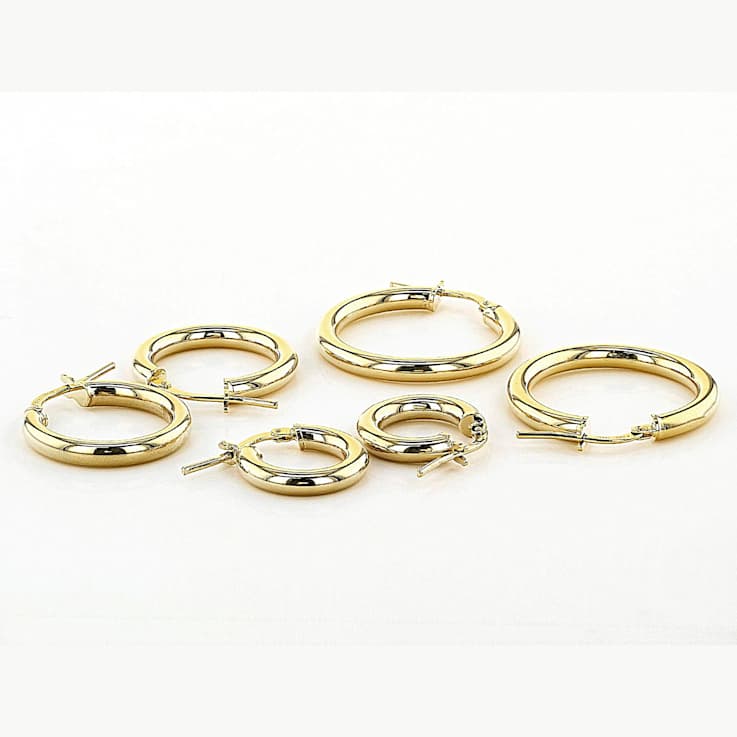 Set Of 6 Hoop Earrings In 18K Gold Over Bronze and Rhodium Over Bronze