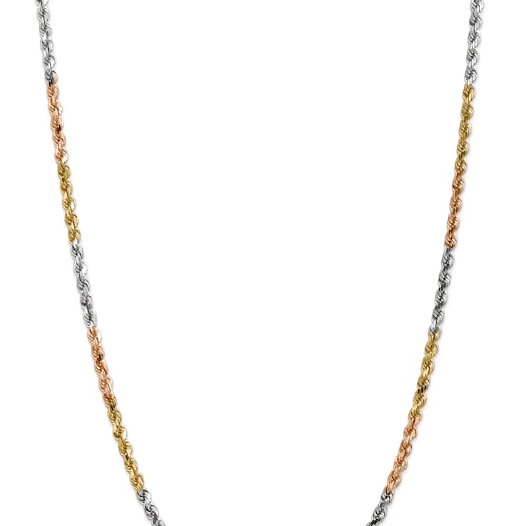 14k Tri-color Gold 4mm Solid Diamond-Cut Rope 20 Inch Chain
