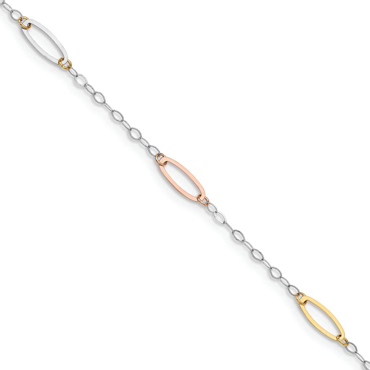 14k Tri-color Gold Oval Link Bracelet