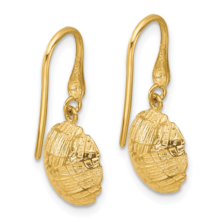 14K Yellow Gold Freshwater Cultured Pearl and Textured Circle Dangle Earrings