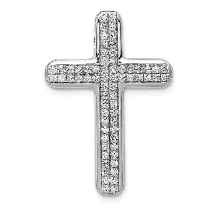 Rhodium Over 14k White Gold Diamond Latin Cross chain slide