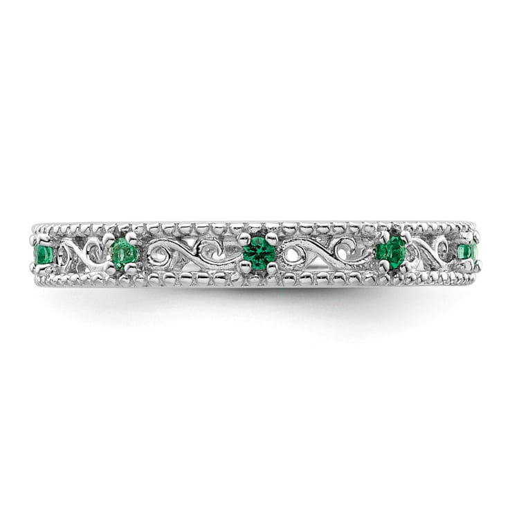 Sterling Silver Stackable Expressions Lab Created Emerald Ring 0.14ctw