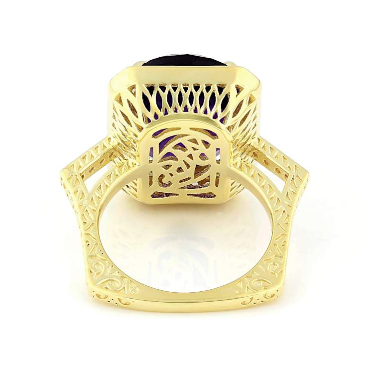 Amethyst Rectangular Cushion And White Topaz Ring In 18K Gold Over
Sterling Silver 10.20ctw