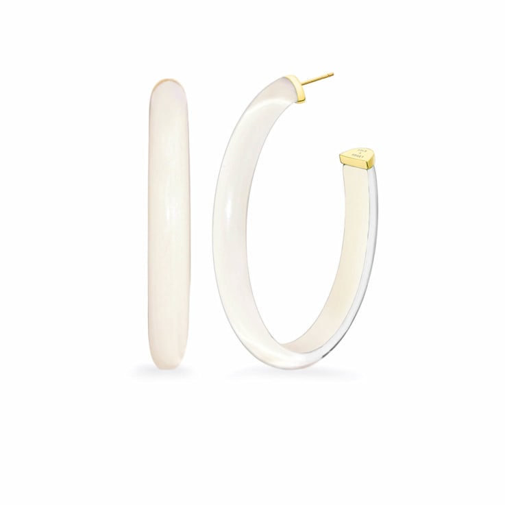 14K Yellow Gold Over Sterling Silver XL Oval Illusion Nude Acrylic Hoops
in Ivory