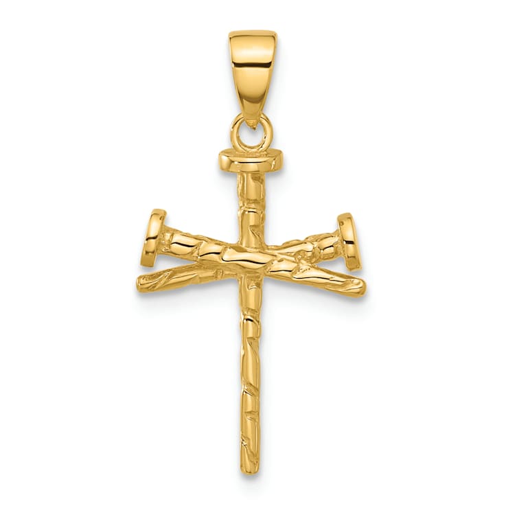 14K Yellow Gold Polished and Textured Nails Cross Pendant