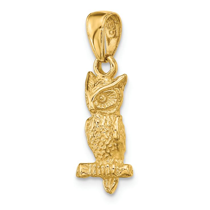 14k Yellow Gold 3D Textured Owl Pendant