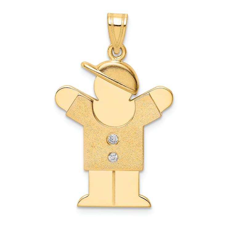 14k Yellow Gold Satin Diamond Kid with Hat Pendant