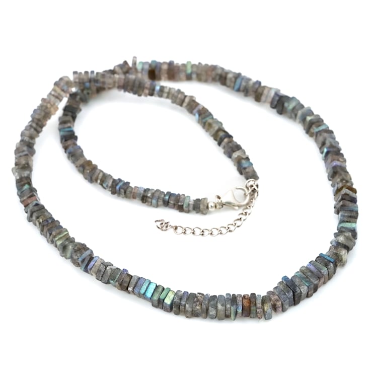Labradorite Beaded Sterling Silver Necklace 75.00ctw