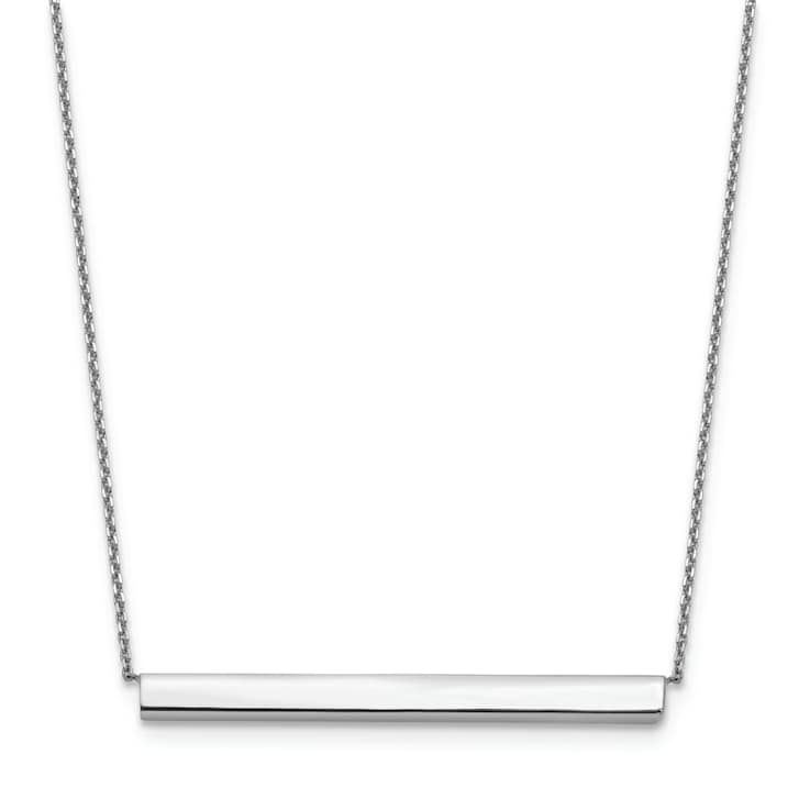 Rhodium Over 14k White Gold Polished Cable Link Bar 18 Inch Necklace