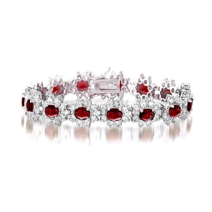 Ruby Color CZ Link Bracelet In Sterling Silver
