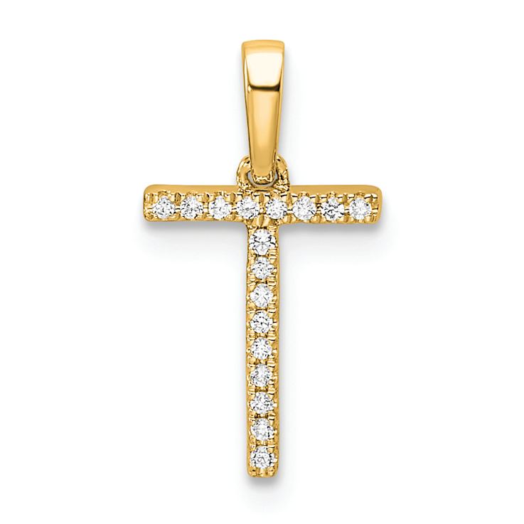 14k Yellow Gold Diamond Letter T Initial Pendant