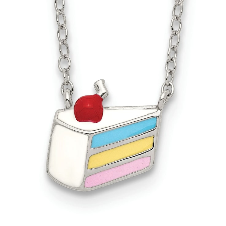 Rhodium Over Sterling Silver Enameled Cake Necklace