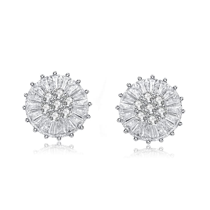 CZ Halo Stud Earrings In Sterling Silver