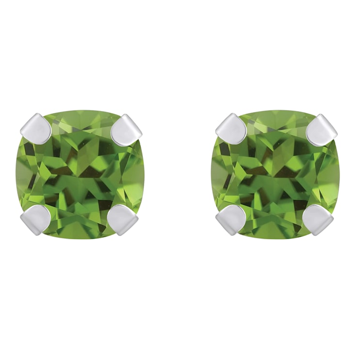 5mm Cushion Peridot Rhodium Over 10k White Gold Stud Earrings