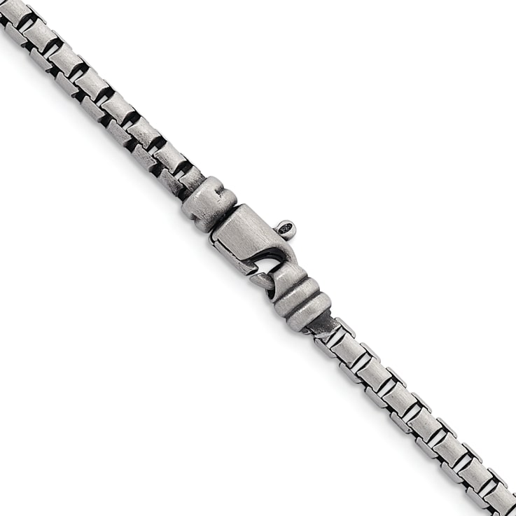 Sterling Silver Antiqued and Satin 4.0mm Box 30 Inch Chain